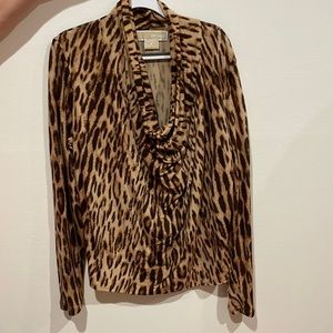 Michael Kors Cowl neck long sleeve top in leopard color size P